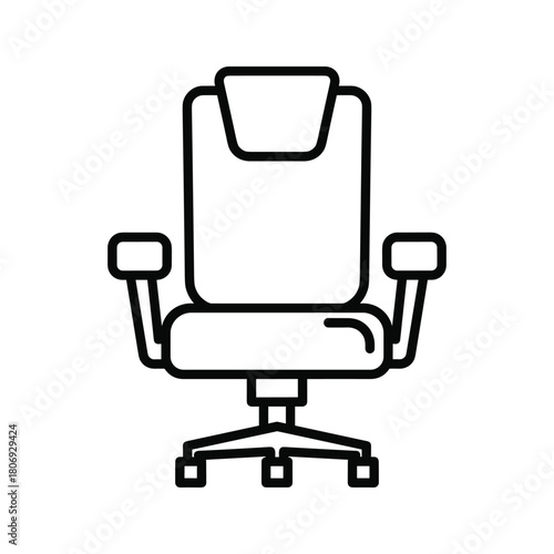 Outline icon of an ergonomic office chair with wheels and armrests.