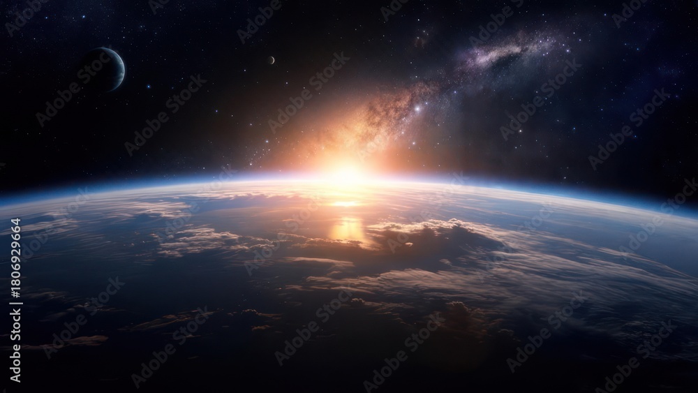 Obraz premium Sunrise over Earth from space