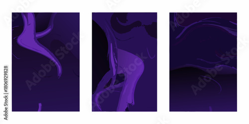 Abstract purple fluid art triptych for modern design projects