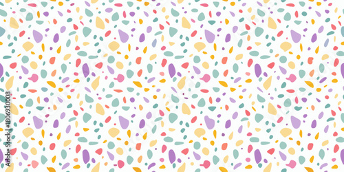 Colorful terrazzo seamless pattern with pastel colors on white background