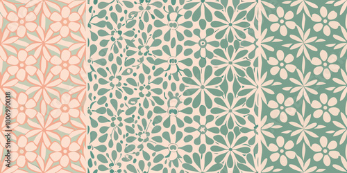 Floral pattern set in peach and green seamless repeatable background