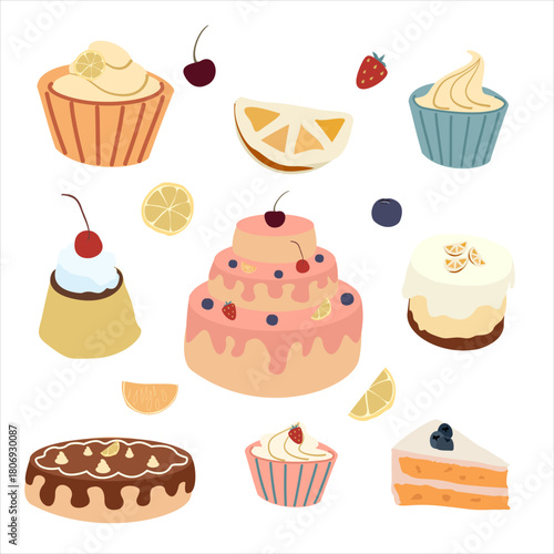 Collection of Cakes and Desserts Illustration