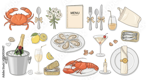 Elegant Seafood Feast A Delightful Collection of Culinary Delights, Featuring Oysters, Lobster, and More