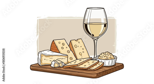 Elegant Wine and Cheese Pairing Illustration for Culinary and Dining Content