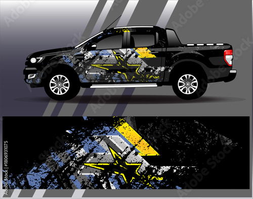 Car wrap design vector. Graphic abstract stripe racing background designs for vehicle, rally, race, adventure and car racing livery