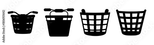 Various basket silhouette icons for bicycle and home use