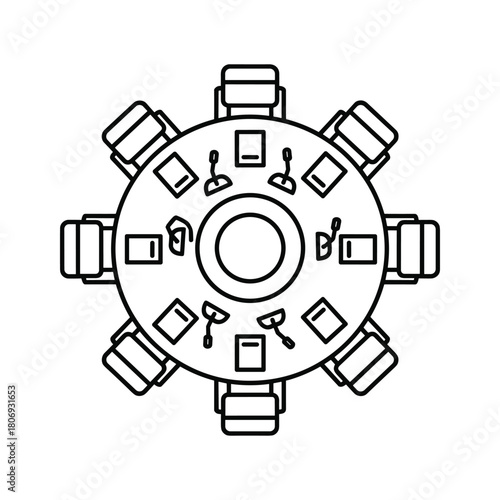 Round table meeting icon: collaborative discussion symbol vector