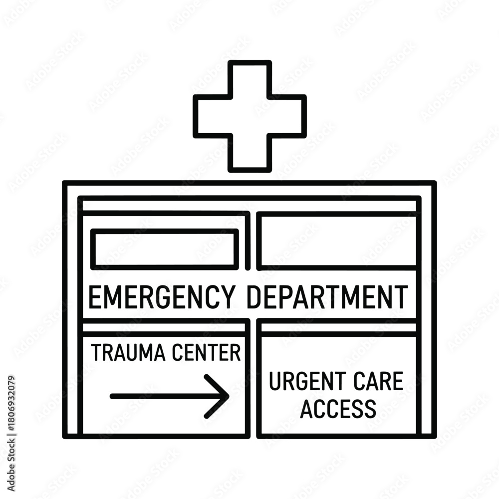 Obraz premium Emergency department hospital building icon with medical cross sign