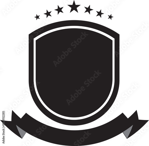 Heraldic shield with stars and ribbon