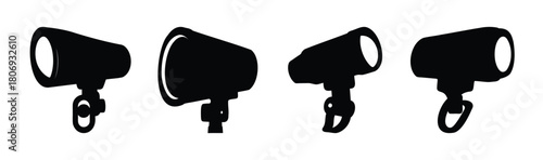 Professional studio lighting equipment silhouette icons set