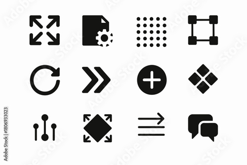 Collection of black interface icons for graphic user design
