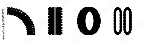 Automotive tire tread patterns and wheel silhouette icon set