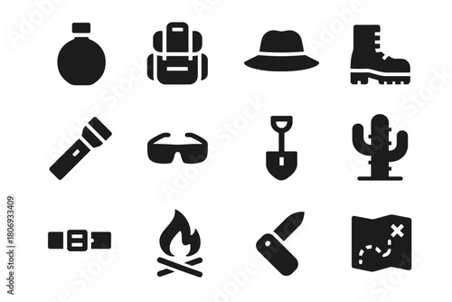 Camping gear icons: essentials for outdoor adventure and survival