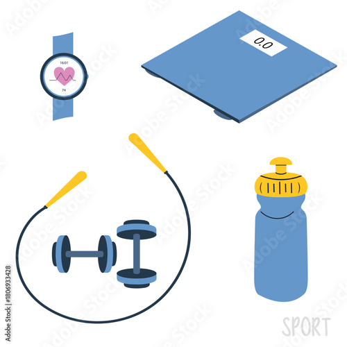 Fitness Equipment Vector Set. Ideal for fitness projects, apps, health blogs, training programs, posters and banners.