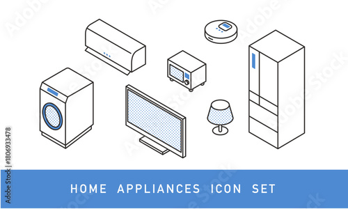 家電製品アイソメトリックアイコンセット