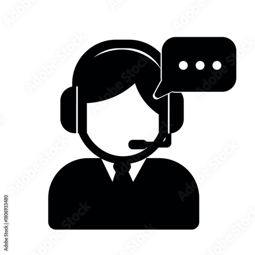 Customer Service Operator Icon with Headset and Chat Bubble – Support Communication Symbol