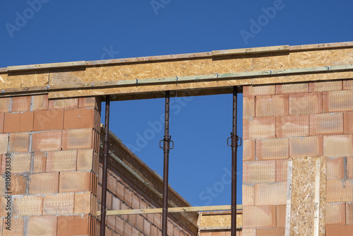 Wooden and steel formwork prepared for concrete pouring on a building project