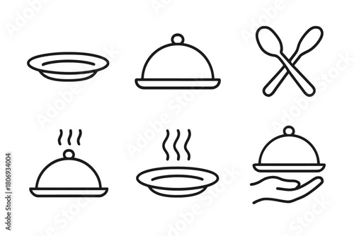 Minimalist icons of plates and cutlery - dining symbols illustrating food presentation