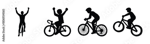 Cyclists achieve victory and active riding in dynamic silhouette