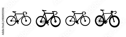 Black bicycle silhouettes showcasing different road bike styles