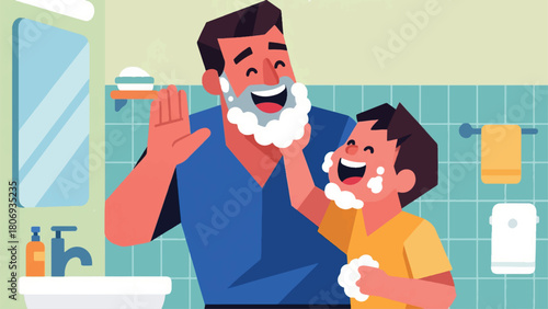 Illustration Of A Father And Son Cleaning Their Beards Vector Design Template