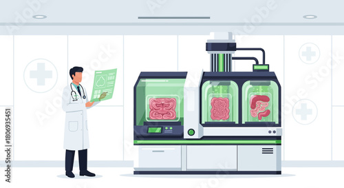 Innovative bioprinting technology in healthcare a doctor overseeing organ regeneration and