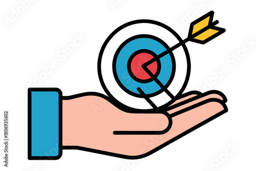 A hand holds a target with arrows, symbolizing the achievement of goals and success in business.