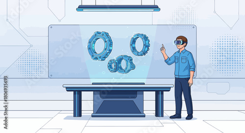 Innovative engineering design with augmented reality showcasing futuristic collaboration