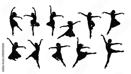 Dynamic dancer silhouettes collection isolated on white background, Vector