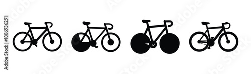 Bicycle icons set with various bike styles for cycling