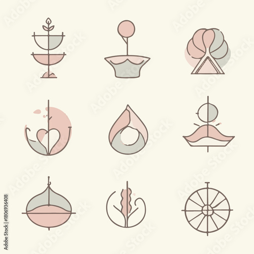 Minimalist Vector Pattern with Abstract Geometric Forms and Organic Elements in Soft Pink and Beige Tones in Modern Style