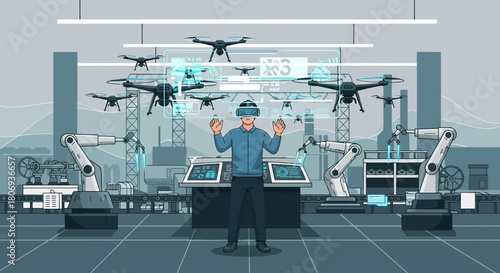 Integrated drone management system for augmented reality factory control interfaces