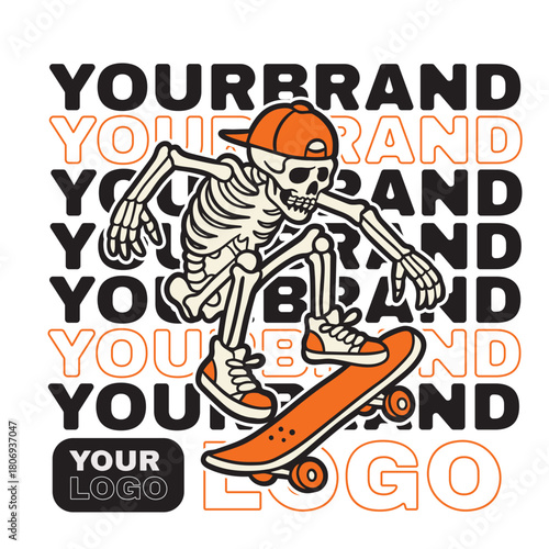 vintage t shirt design the skull prepares to make the jump skateboard illustration
