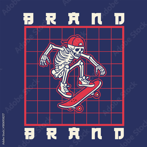 vintage t shirt design the skull prepares to make the jump skateboard illustration
