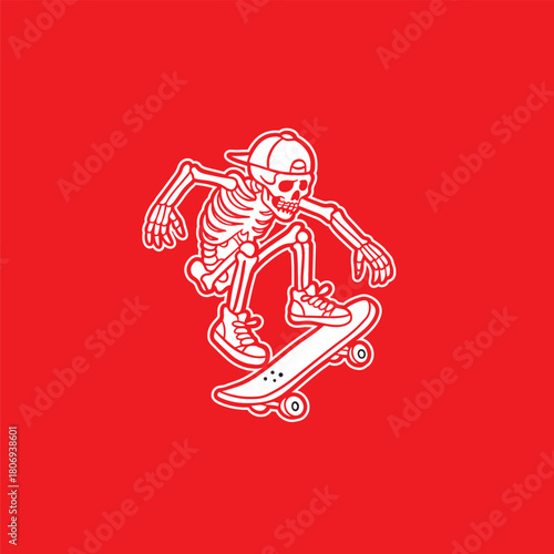 vintage t shirt design the skull prepares to make the jump skateboard illustration
