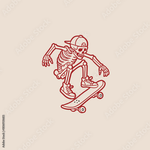 vintage t shirt design the skull prepares to make the jump skateboard illustration

