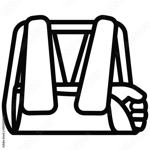 Arm sling outline icon, medical support device for injured limb
