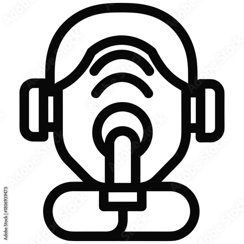 Audio communication icon with person wearing headphones and waves