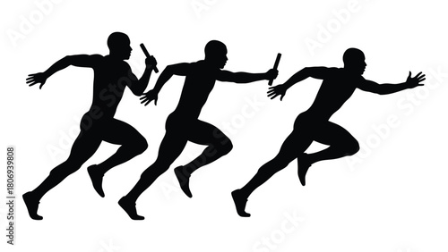 Relay race runners silhouettes isolated on white background, Vector