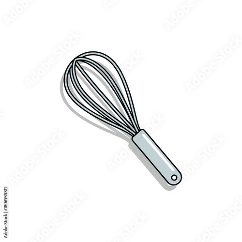 Kitchen whisk icon for cooking and baking, simple flat design illustration of a culinary utensil on a white background