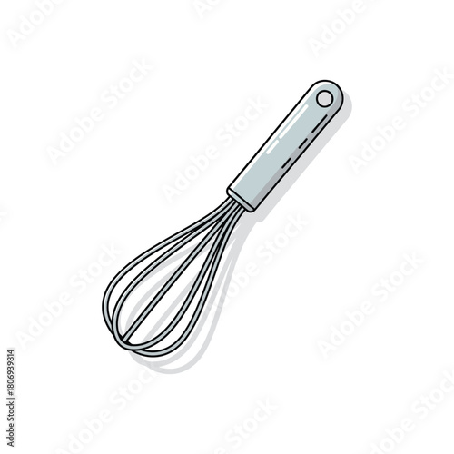 Simple and modern line art illustration of a kitchen whisk, an essential culinary utensil for mixing, whisking, and aerating ingredients in baking and cooking