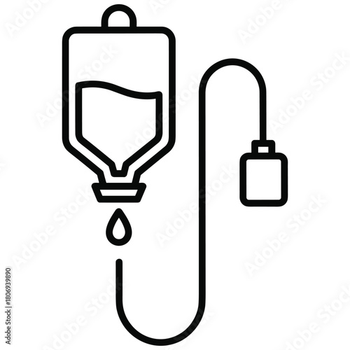 Healthcare iv drip bag with falling drop symbol outline design