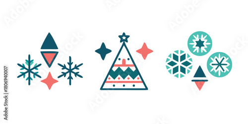 Set of christmas new year winter icons xmas geometric shapes isolated .Snowflakes big set. Winter holiday collection of frosty elements for Christmas and New Year design.
