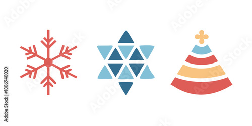 Set of christmas new year winter icons xmas geometric shapes isolated .Snowflakes big set. Winter holiday collection of frosty elements for Christmas and New Year design.

