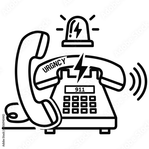 Emergency call 911 line with urgency alert and ringing telephone.