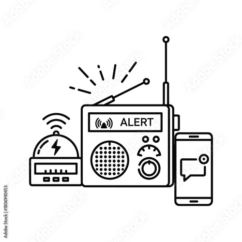 Emergency alert system with radio, smartphone, and signal device