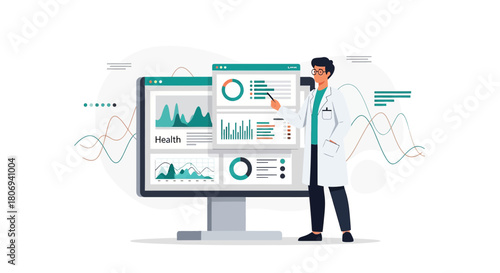 Doctor analyzing health data on screen, digital health, data analysis and medical research