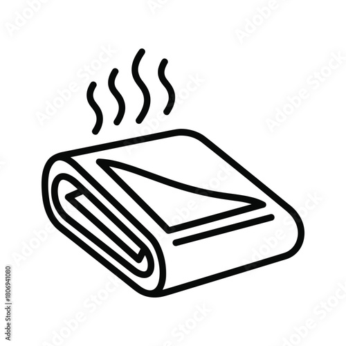 Hot towel icon, freshly laundered fabric with steam symbol outline