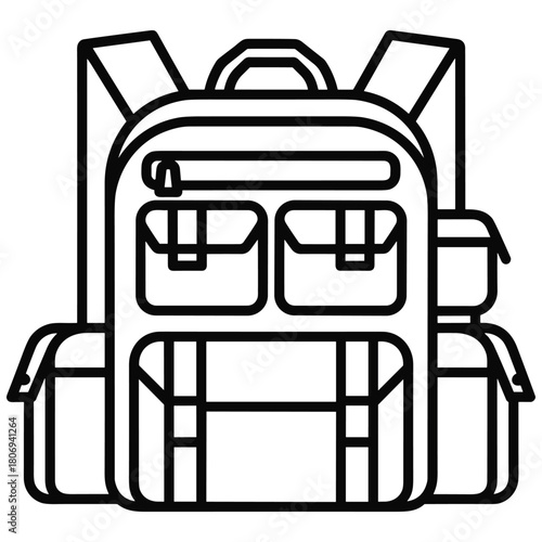 Simple line art icon of a travel backpack for adventure and daily use