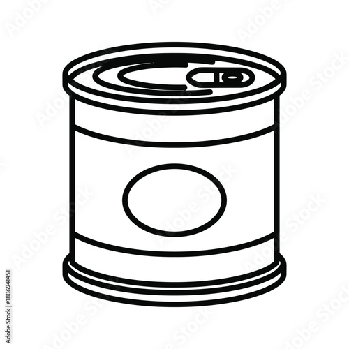 Outline drawing of a food tin can with a pull tab packaging icon